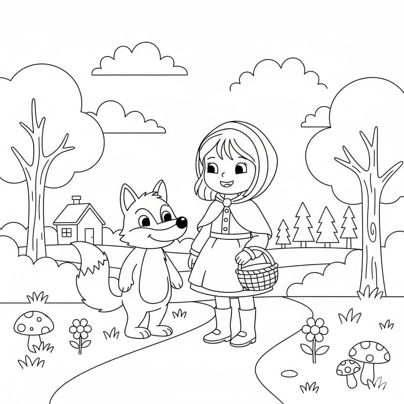 Gratis Immagine Cappuccetto Rosso da colorare