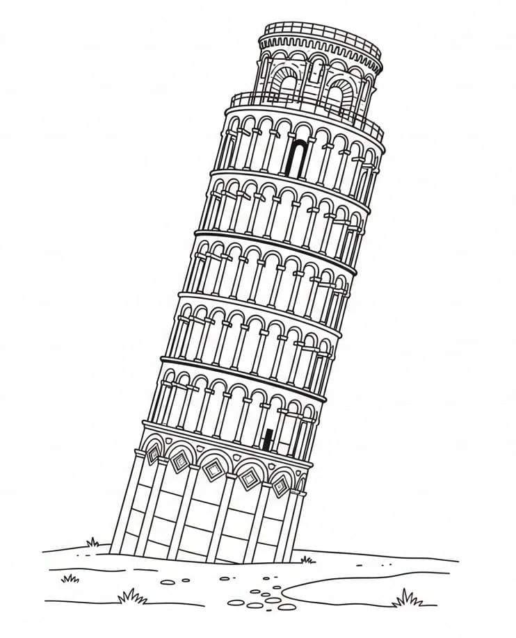 Gratis Torre di Pisa Stampabile da colorare