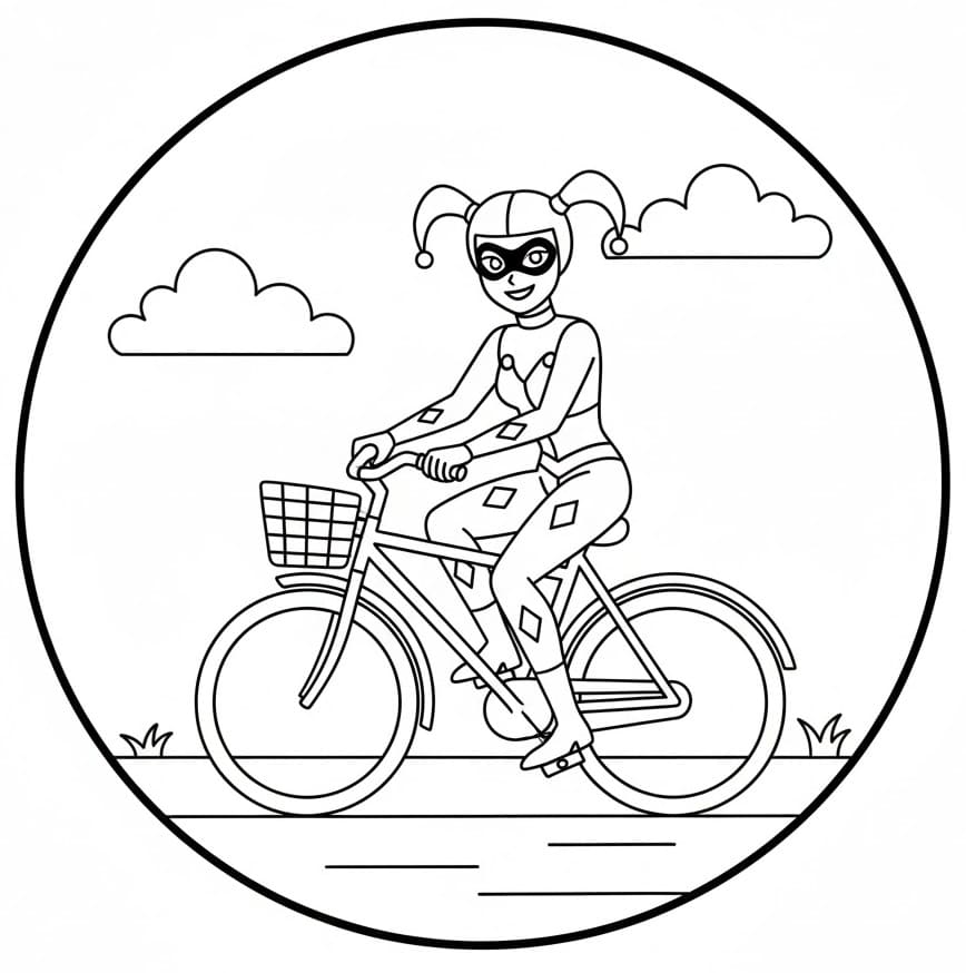 Harley Quinn in Bicicletta da colorare