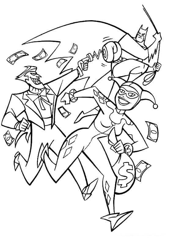 Joker, Harley Quinn e Batman da colorare