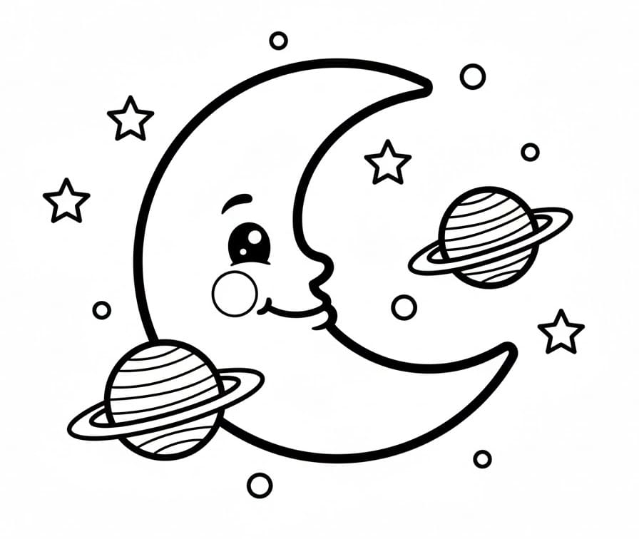 Luna Felice e Pianeti da colorare
