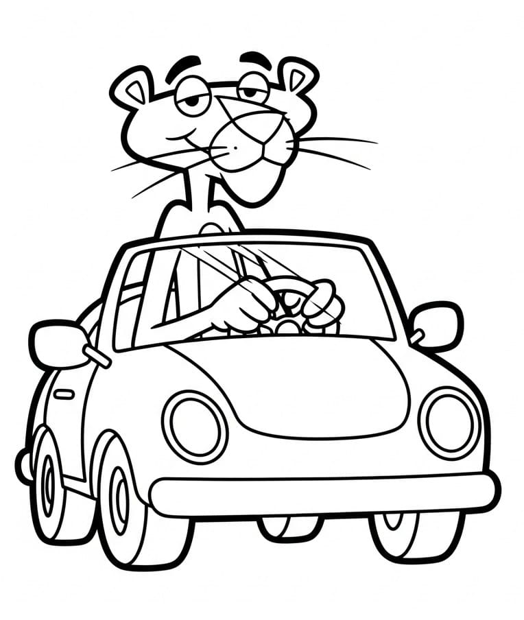 Pantera Rosa alla Guida da colorare