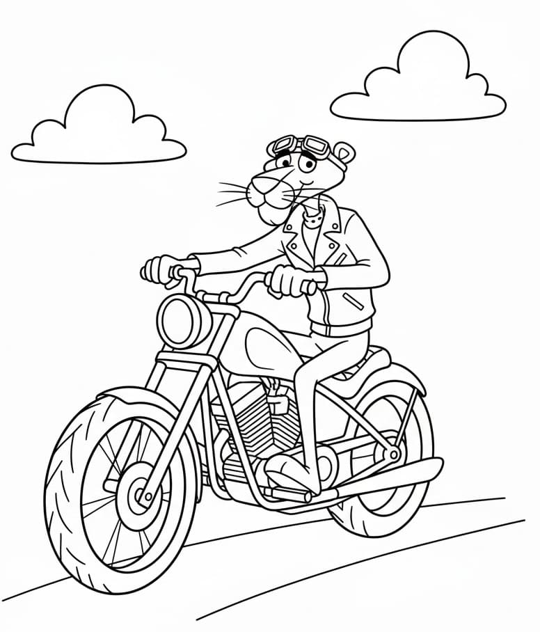 Pantera Rosa in Moto da colorare