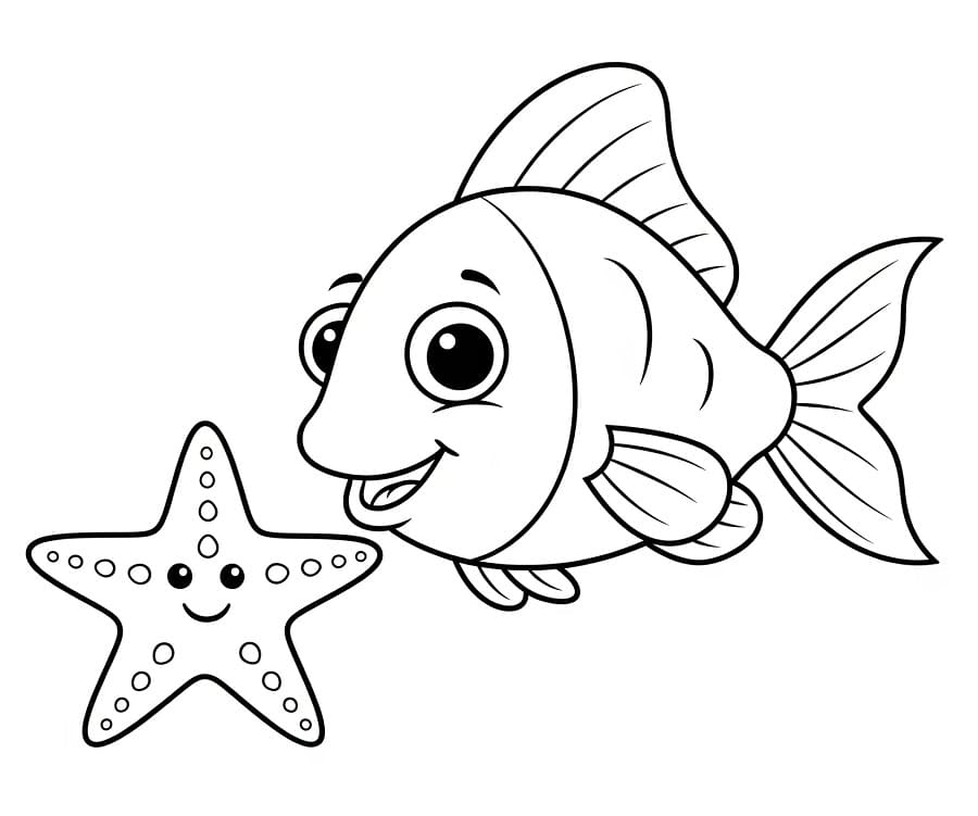 Pesce e Stella Marina Teneri da colorare