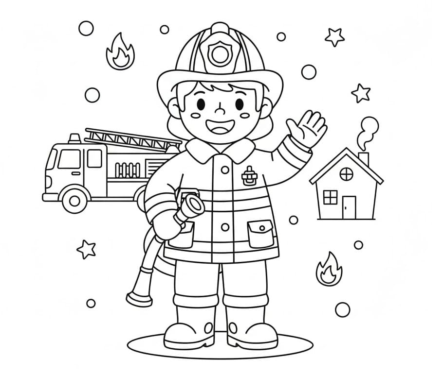 Pompiere Facile da colorare