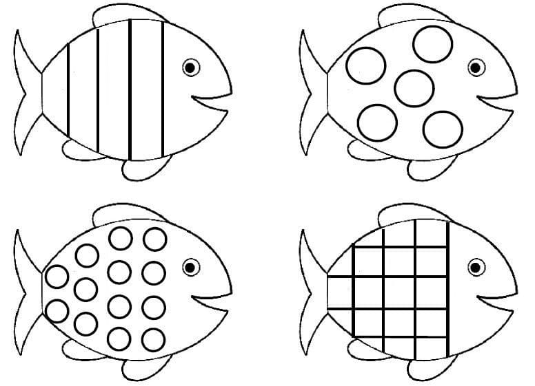 Quattro pesci da colorare