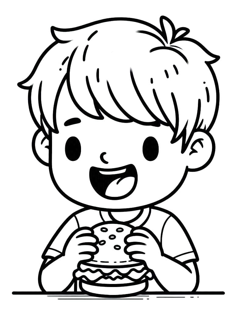Ragazzo con hamburger da colorare
