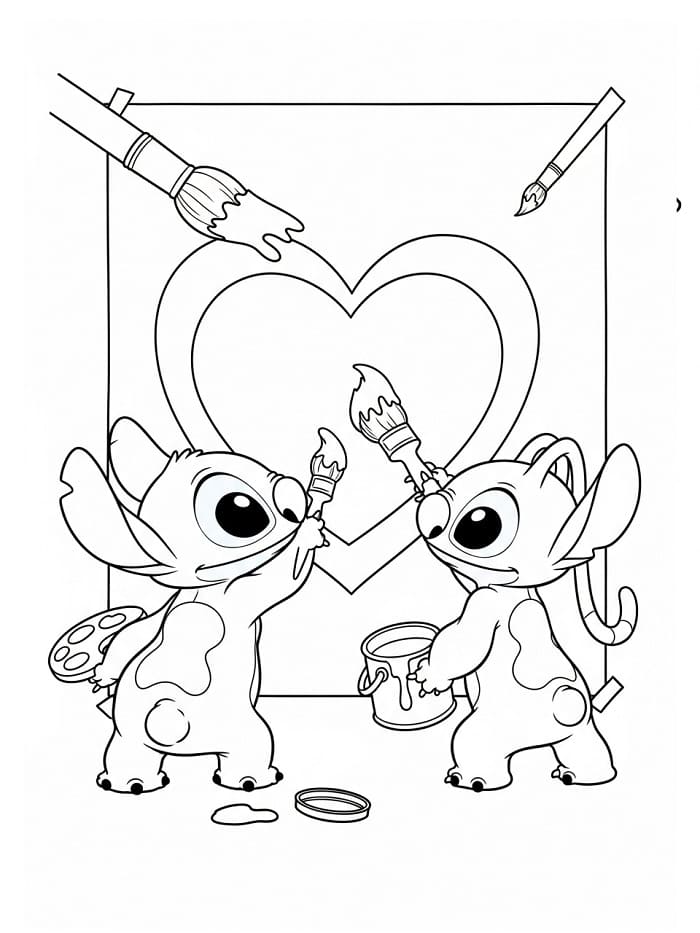 Stitch e Angel Felici da colorare