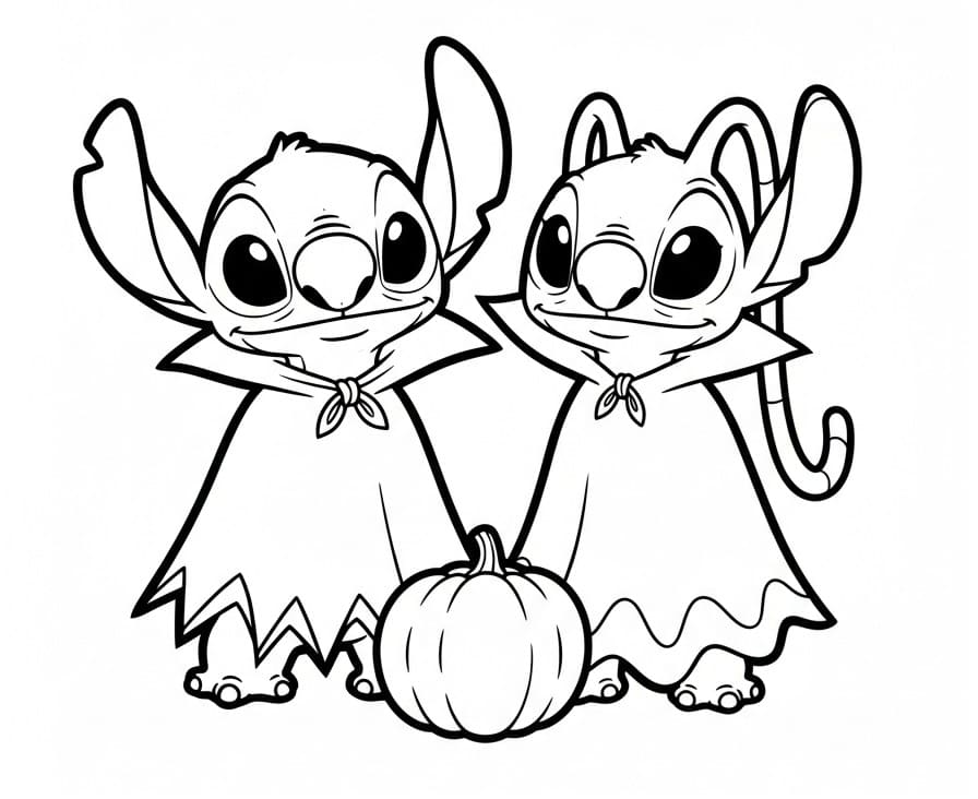 Stitch e Angel ad Halloween da colorare