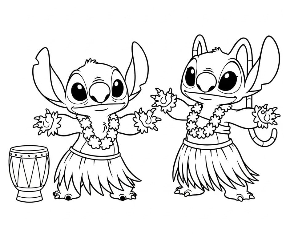 Stitch e Angel che Ballano da colorare