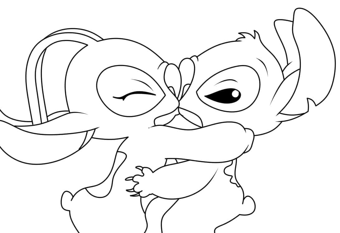 Stitch e Angel che si Baciucchiando da colorare