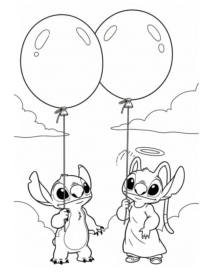 Stitch e Angel con Palloncini da colorare