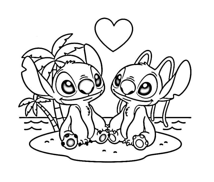 Stitch e Angel in Spiaggia da colorare
