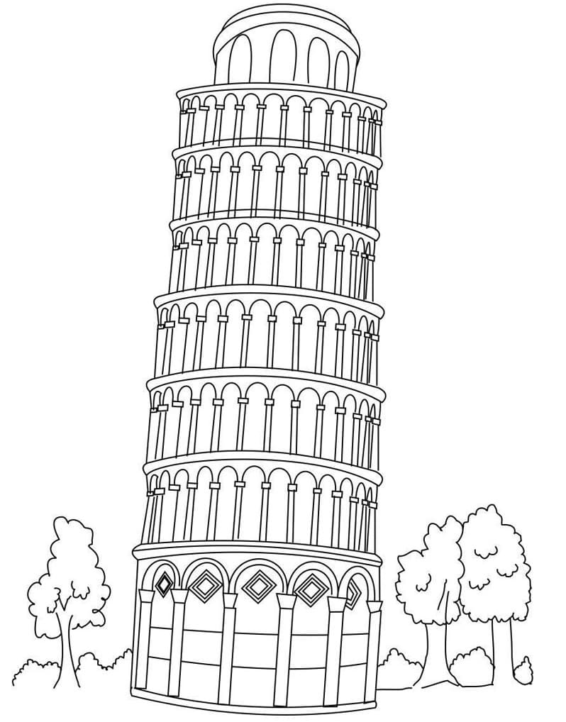 Torre di Pisa Gratis per Bambini da colorare
