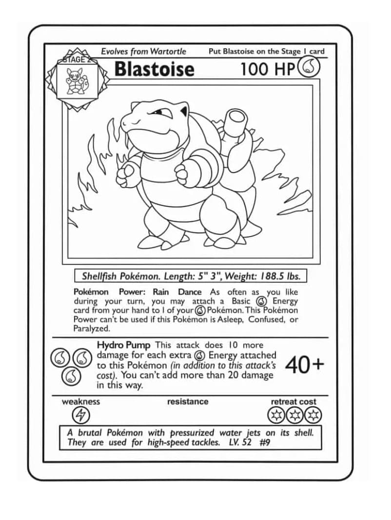 Carte Pokemon Blastoise da colorare