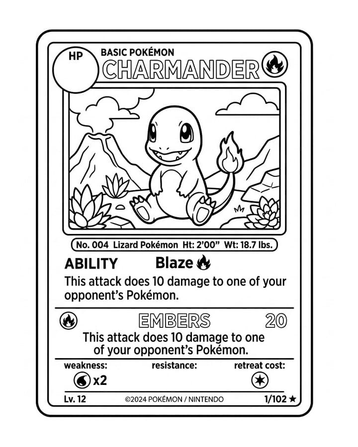 Charmander Carte Pokemon da colorare