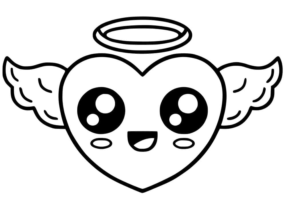 Cuore d’angelo Kawaii da colorare