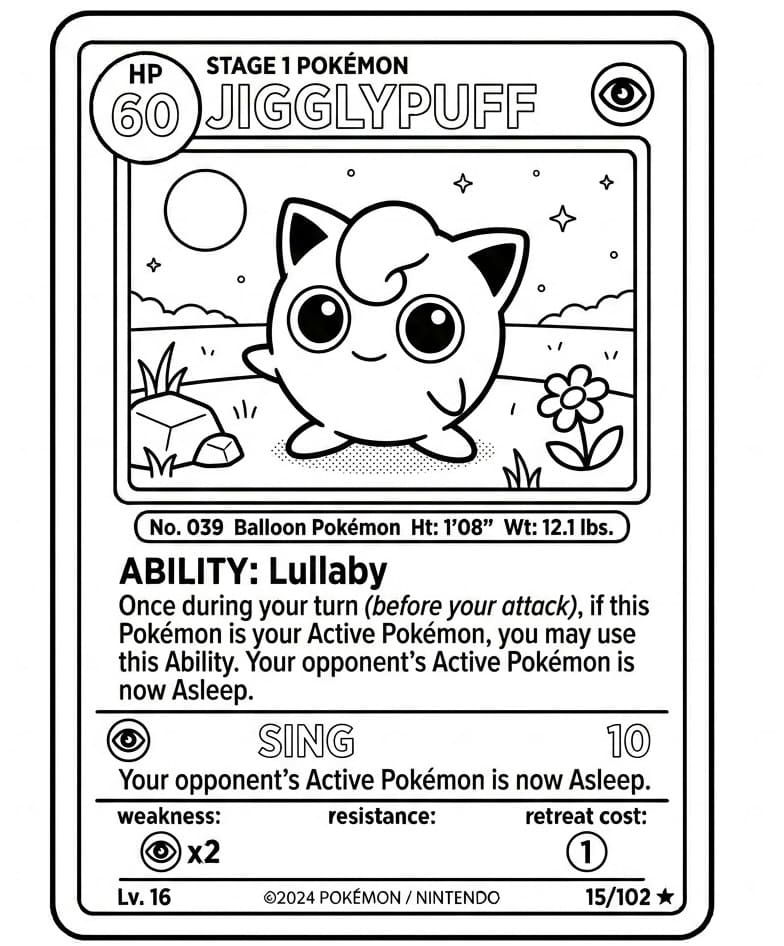 Jigglypuff Carte Pokemon da colorare