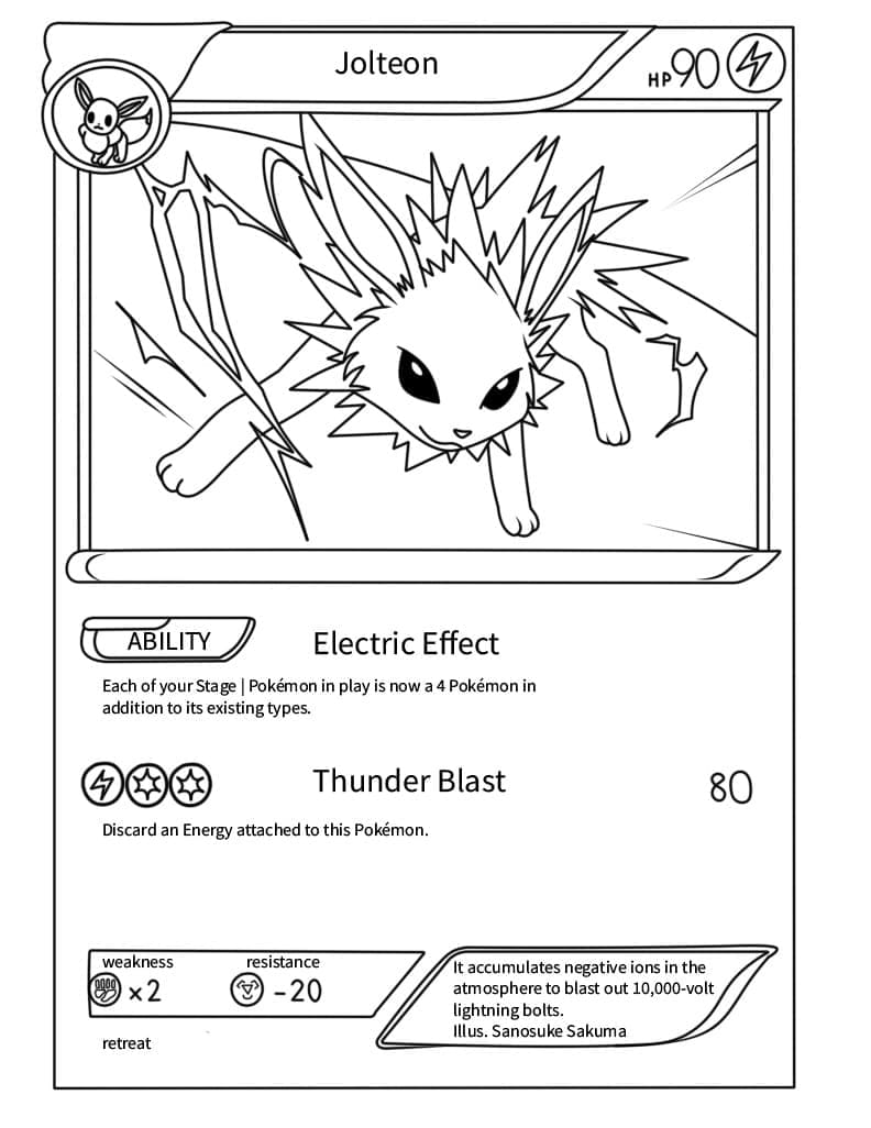 Jolteon Carte Pokemon da colorare