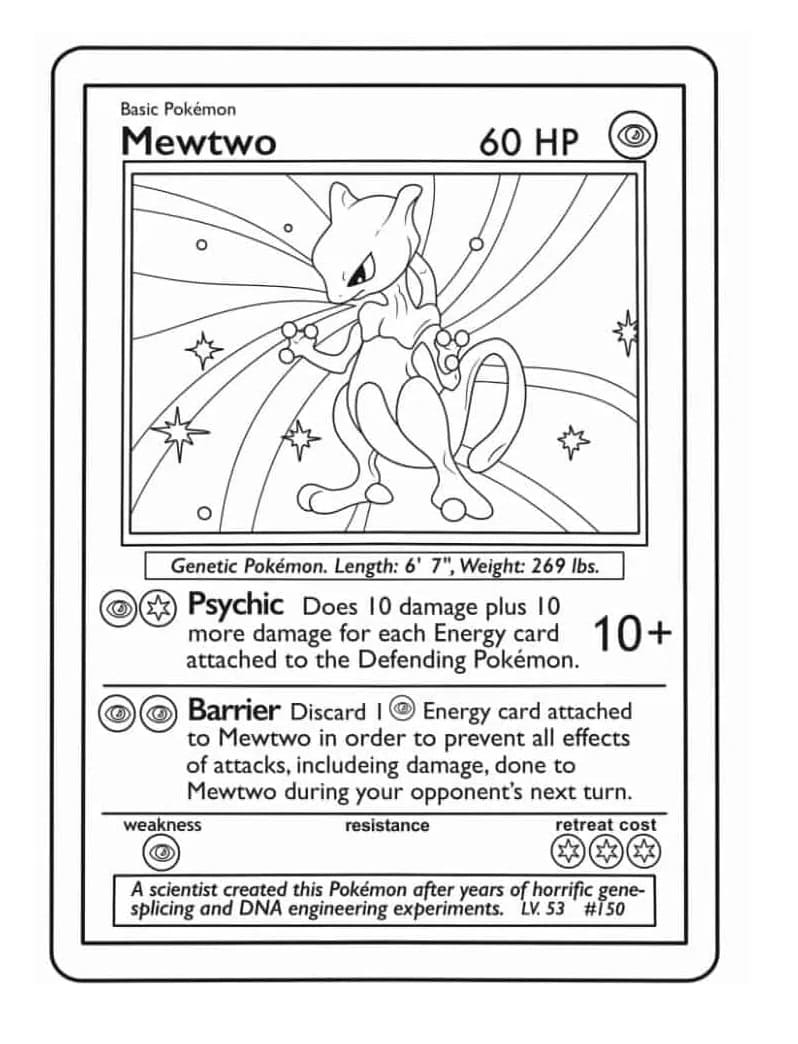 Mewtwo Carte Pokemon da colorare