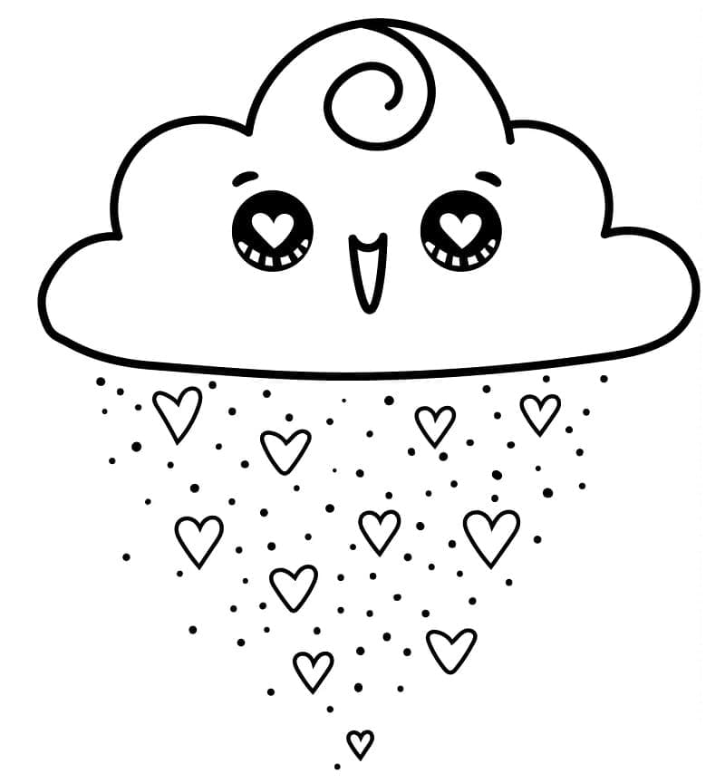 Nuvola con cuoricini Kawaii da colorare
