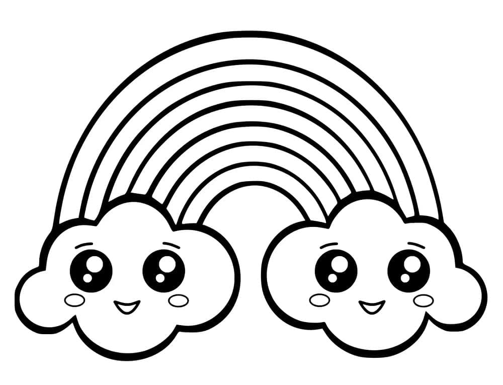 Nuvole arcobaleno Kawaii da colorare