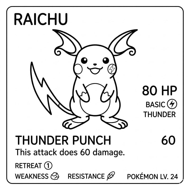 Raichu Carte Pokemon da colorare