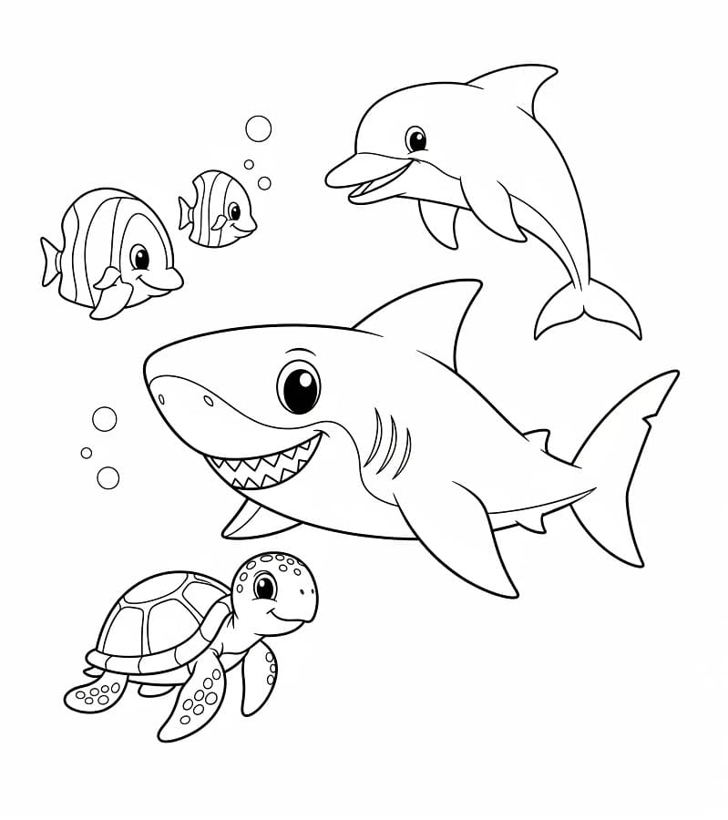 Squalo carino da colorare