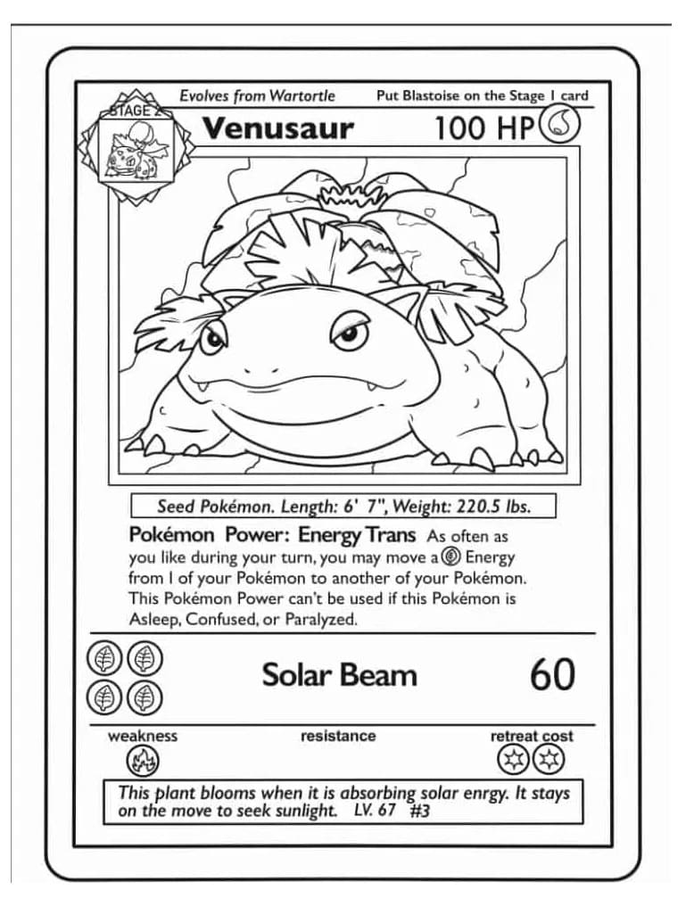 Venusaur Carte Pokemon da colorare
