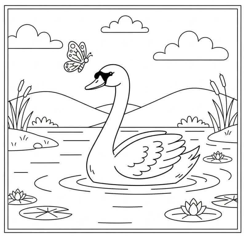 Cigno Stampabile Gratis da colorare