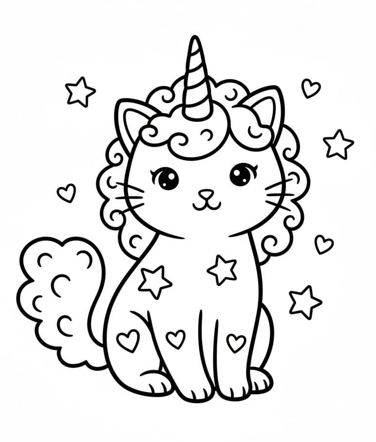 Gatto Unicorno Amichevole da colorare