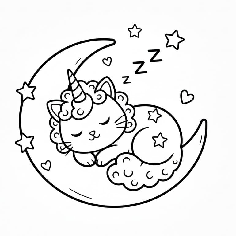 Gatto Unicorno Carino da colorare