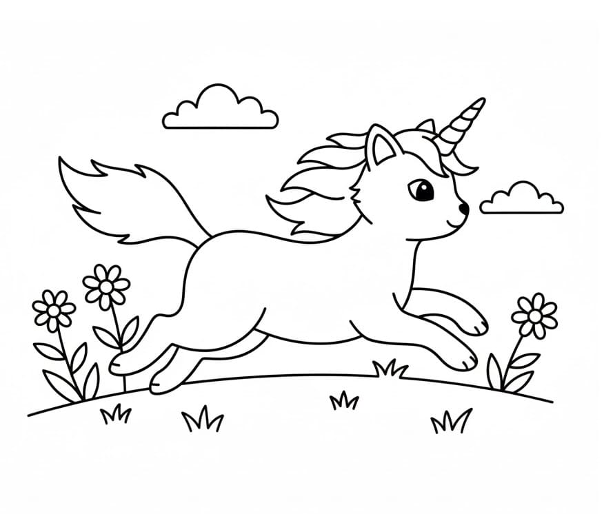 Gatto Unicorno Facile da colorare