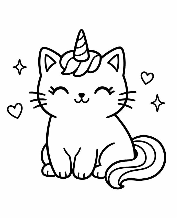 Gatto Unicorno Felice da colorare