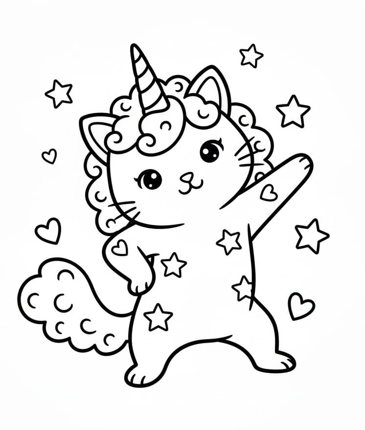 Gatto Unicorno Incantevole da colorare