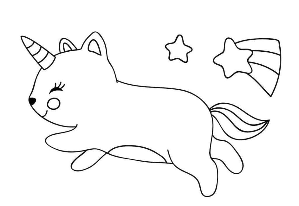 Gatto Unicorno Sorridente da colorare