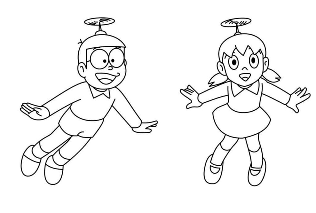 Nobita e Shizuka da colorare