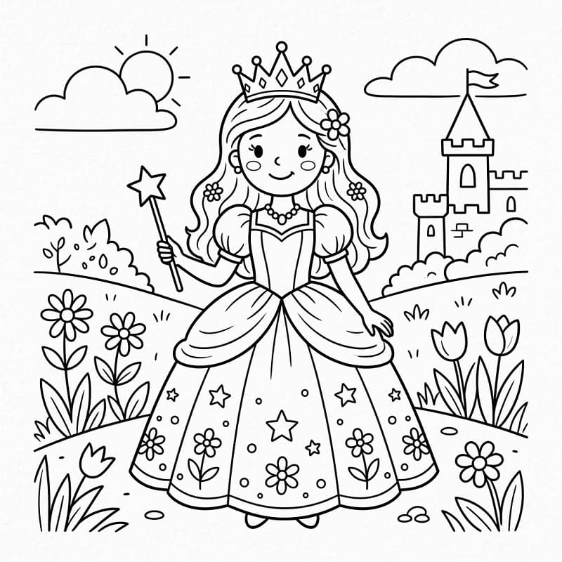 Principessa Amichevole da colorare