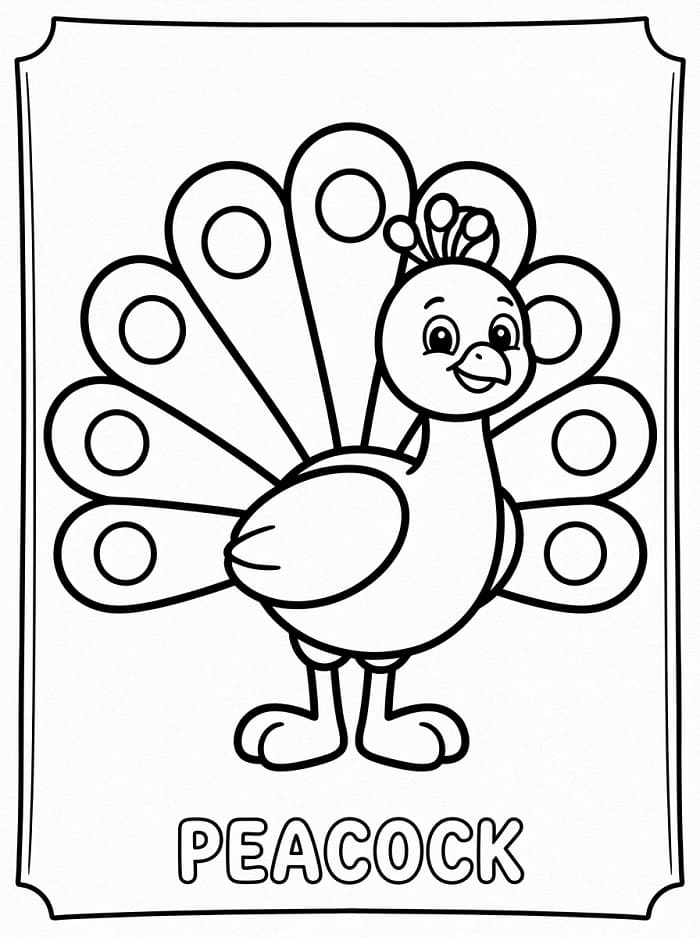 Pavone cartone animato da colorare