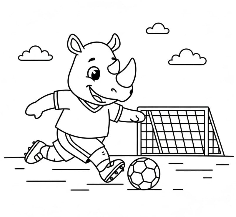 Rinoceronte che gioca a calcio da colorare