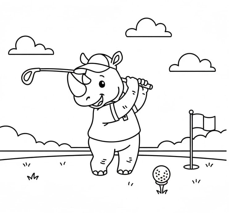 Rinoceronte che gioca a golf da colorare