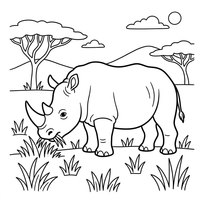 Rinoceronte che mangia erba da colorare