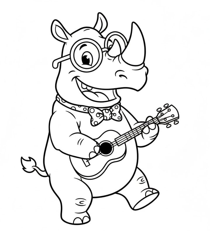 Rinoceronte con chitarra da colorare