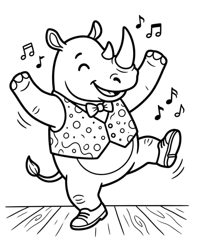 Rinoceronte felice che balla da colorare