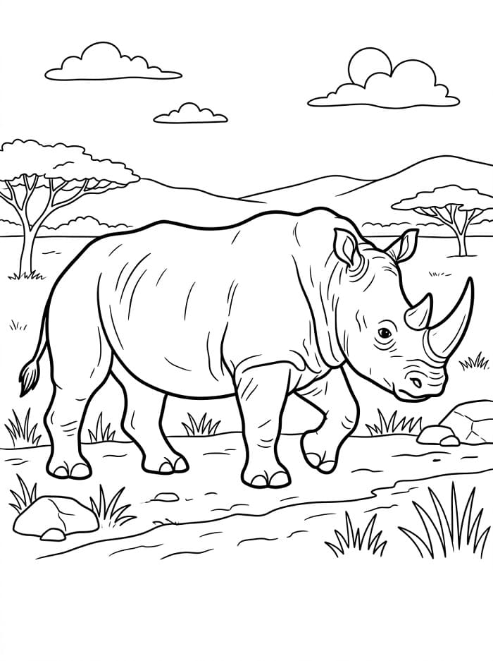 Rinoceronte in natura da colorare