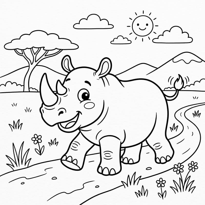 Rinoceronte selvatico carino da colorare