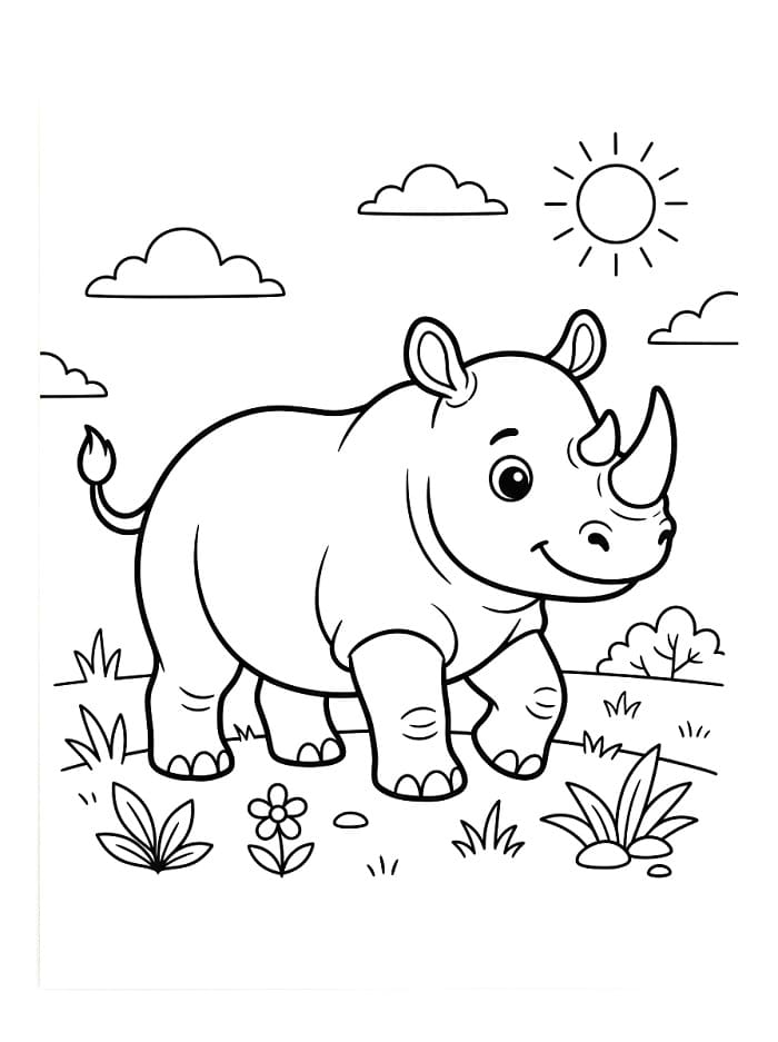 Un rinoceronte carino da colorare