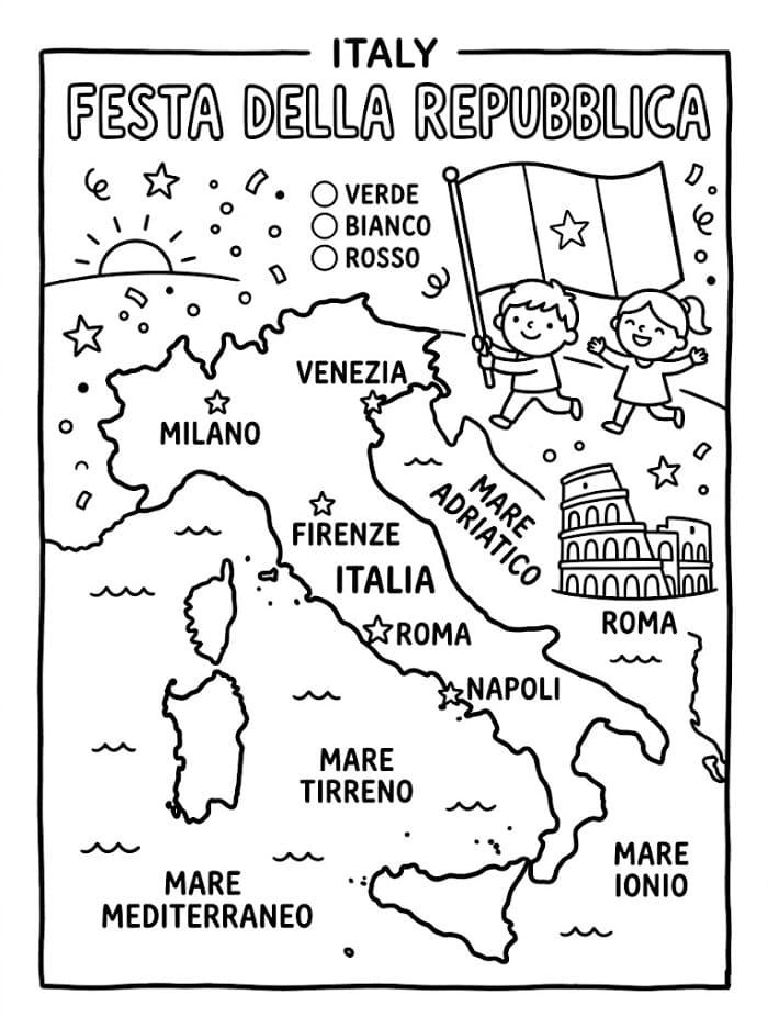Festa della Repubblica Semplice da colorare