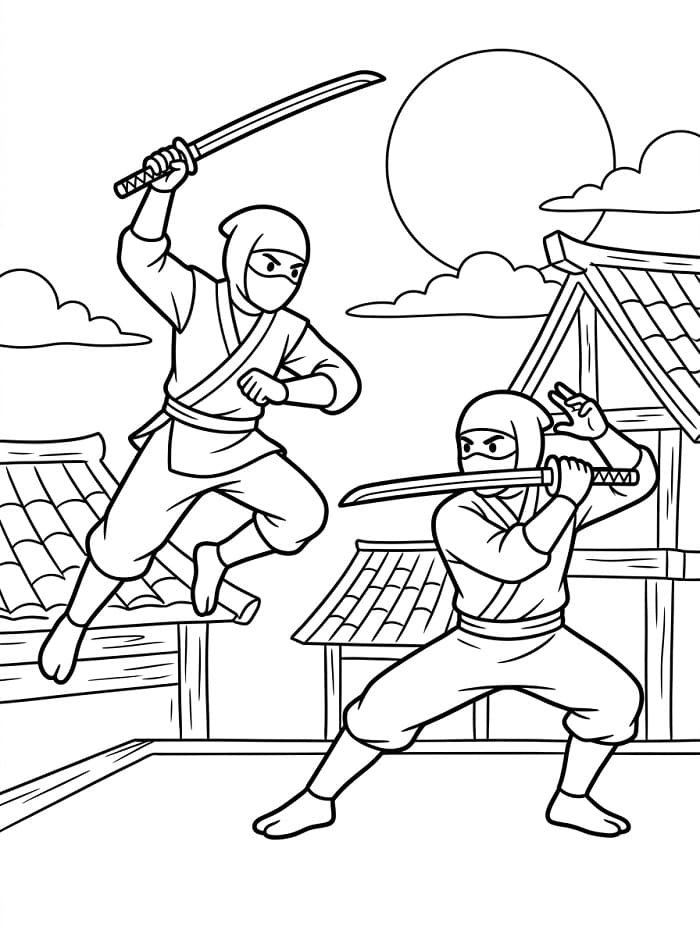 Ninja che Combatte da colorare