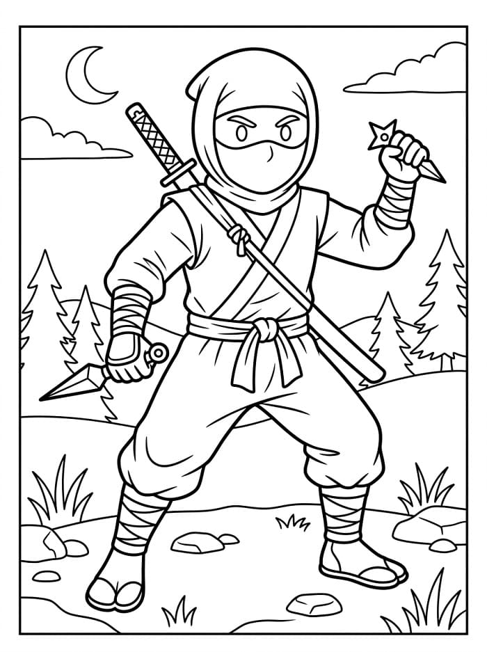 Ninja con Arma da colorare